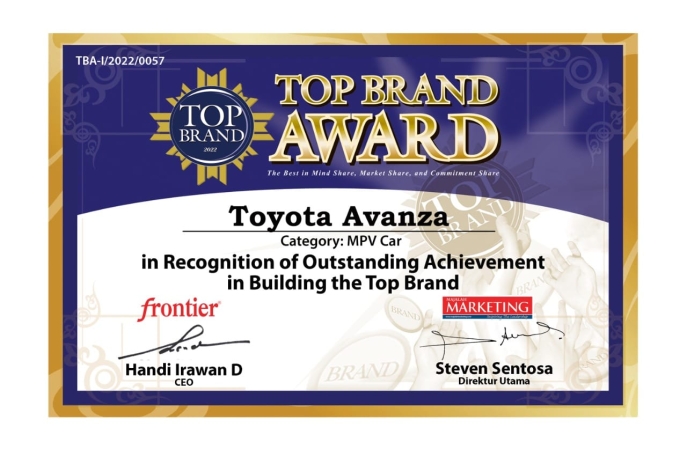 TOP BRAND AWARD 2022 All New Avanza Berhasil Raih Penghargaan Sebagai MPV Pilihan Pelanggan Indonesia