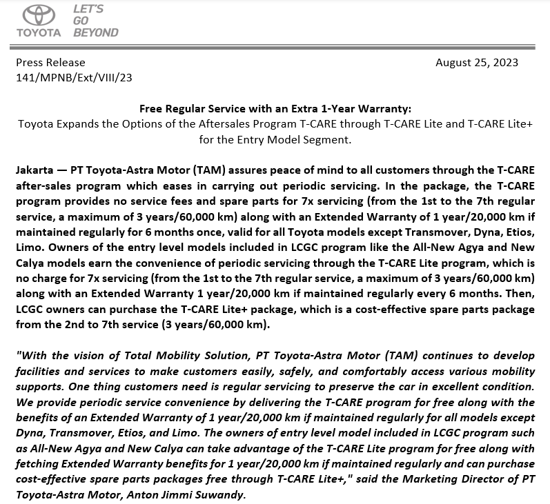 Free Regular Service with an Extra 1-Year Warranty | Toyota Pressroom
